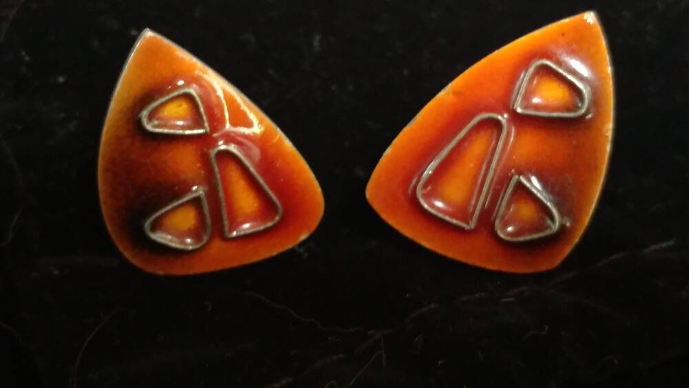 Engstrom Sterling Enamel Mod Mid-Century Earrings Free form Screw Back Petite